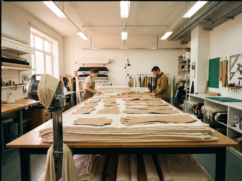 Krojenie materiałów we własnej krojowni Szwalni ISABELL